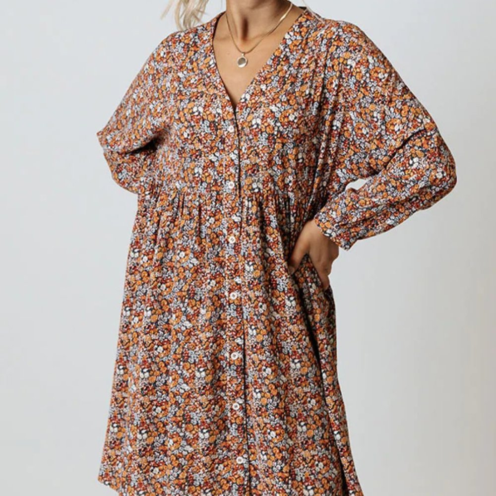 NWOT - Floral Button Down Babydoll Dress